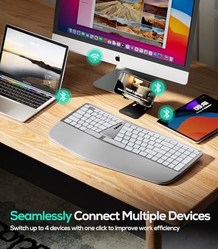 Nulea RT07B Wireless Ergonomic Keyboard - Split Keyboard, Wrist Rest, Natural Typing, Bluetooth and USB Connectivity, USB-C Rechargeable,Compatible with Windows Mac (Pink)