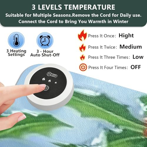 Cat Stretching Heated Mouse Pad Gaming Mouse Pad Waterproof PU Leather Mat Keep Your Hand Foot Warmer, 3 Heat Levels & Auto Shut-Off for Home Office 13x31.5 in
