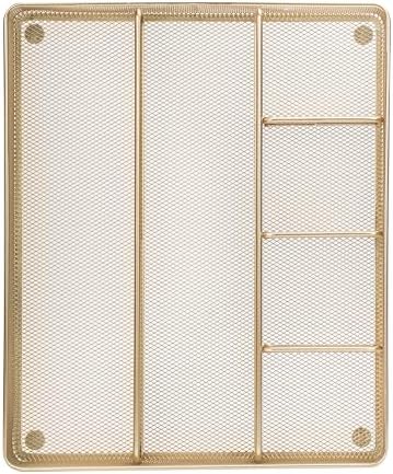 Annova Desk Top Organizer Tray for Office Organization - Metal Mesh - Storage Tray with Dividers for Pens, Desktop Accessories, Bathroom, Kitchen, Makeup and Office Supplies (Large, Gold)