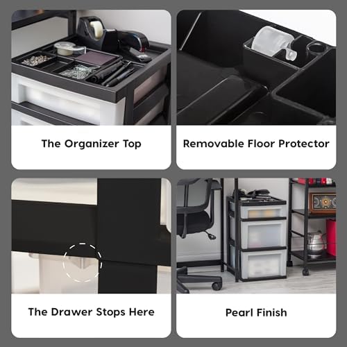 IRIS USA 3-Drawer Storage Cart, Black/Pearl