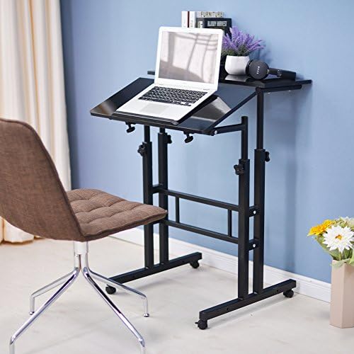 soges Adjustable Stand Up Computer Desk on Wheels Black