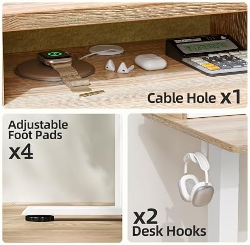 TIQLAB 48 * 24 inch Standing Desk with Two Drawers&Top Shelf, Maple
