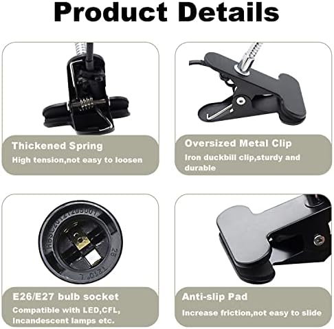 Clip Lamp Holder Adjustable Switch Clip Light Flexible Clip lamp Holder Clip Desk Lamp Socket Adjustable Light Stand Clamp Lamp Base Light Socket Gooseneck for Bedroom Lighting