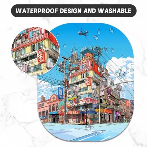 Small Mouse Pad, 6 x 7 Inch, Oval Mini Mouse Pad with Non-Slip Rubber Base for Laptop Wireless Mouse Keyboard Tray Mousepad, Streetscape