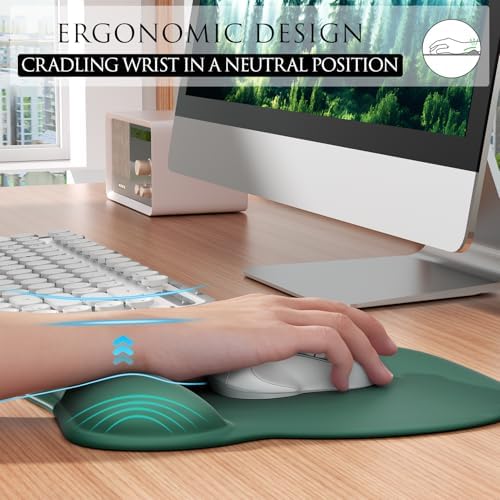 MROCO Ergonomic Mouse Pad with Gel Wrist Rest, 9.4 x 8.1 in, Forest Green
