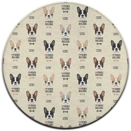 Large Home Decor Mat, Soft Round Yoga Carpet, Non Slip Machine Washable Kitchen Office Circle Rug I Love French Bulldog, 60inch