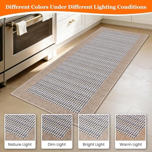 StepRite Kitchen Rugs, Kitchen Mats for Floor, 60"x20" Non-Slip Machine-Washable Kitchen Throw Rug, Absorbent Runner Rugs Office, Sink Standing Desk Mat, Decor Carpet, Khaki