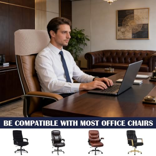 Stretch Office Chair Headrest Cover Jacquard Headrest Slipcover for Office Chairs Non Slip Head Rest Chair Furniture Protector for High Back Computer Chairs Set of 2 Beige
