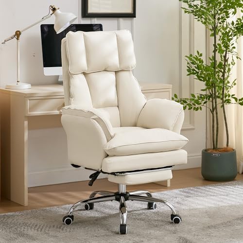 JOMEED Cloud Cross Legged Office Chair with Footrest,Flip Armrest,Beige