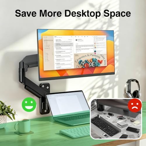 Single Monitor Wall Mount for 17 to 32 inch Flat/Curved Computer Screens,Full Motion Adjustable Monitor Wall Arm Holds Up to 22lbs,VESA Wall Mount 75x75/100x100, Black