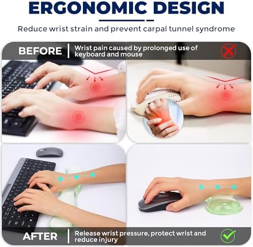Gel Wrist Rest for Keyboard and Mouse, Wrist Rest for Keyboard, Mouse Wrist Support, Pain Relief, Cool Touch, Non-Skid, Mouse Wrist pad