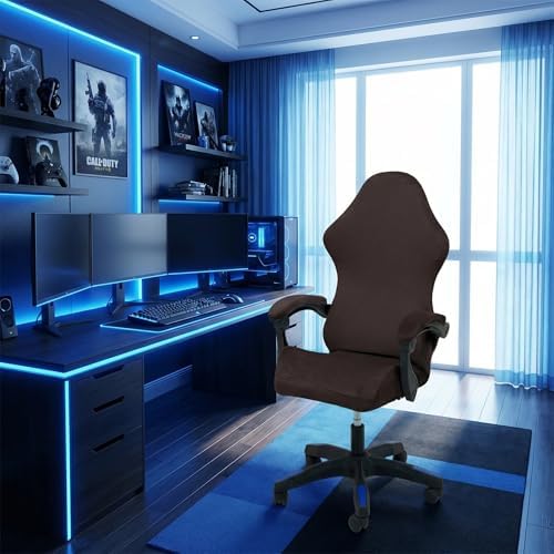 Gaming Chair Cover Set with Armrest Covers, Velvet Stretch Slipcover 1-Piece Form Fit Cover & Chair Armres Covers Included（no Chair） (Coffee)