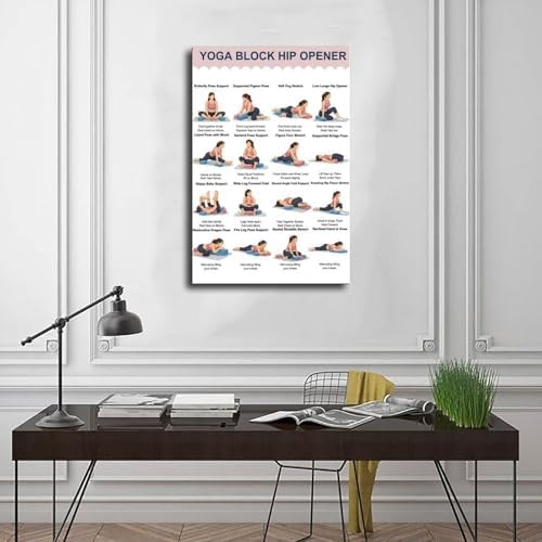 Yoga Block Hip Opener Poses Chart 16 Illustrated Yoga Pose Names Guide Studio Canvas Poster Bedroom Decor Room Decor Frame 16x24inch