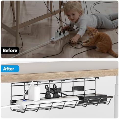 DELAMU 1 Pack Under Desk Cable Management Tray, Black