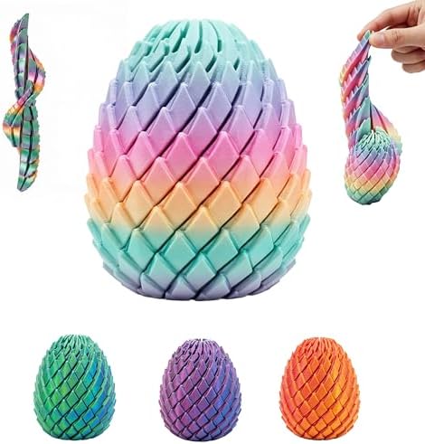 3D Printed Fidget Toy, Twisty Dragon Eggs, Spiral Slippery Egg Fidget Toy, Stress Relief Sensory Desk Toy for Adults and ADHD, Rotating Focus Anxiety Relief Pocket Toy (Rainbow)