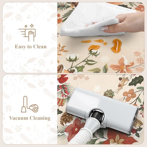 KIMODE Anti Fatigue Kitchen Mats, Christmas Decor Kitchen Floor Mats 17"x47"+17"x29", Farmhouse Tree Kitchen Rugs Sets of 2, Padded Standing Mats for Christmas Decorations Laundry Office Beige