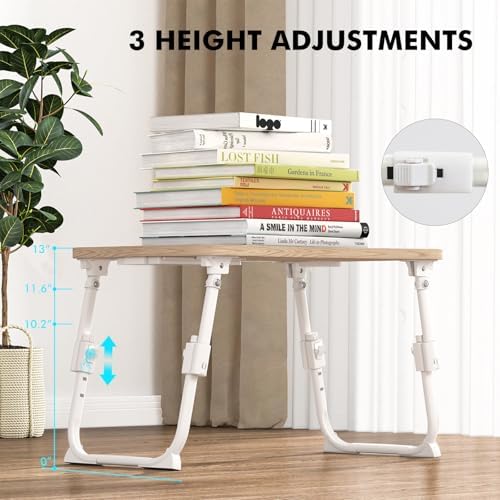 Lap Desk for Bed Adjustable Height, Foldable Bed Table with Storage Drawer, Tablet Slot & Cup Holder, Portable Laptop Stand for Bed & Sofa, Bed Desk for Adults & Kids, Glacier