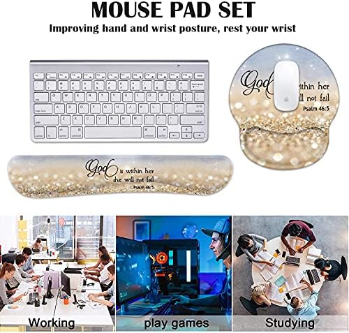 Keyboard Wrist Rest and Mouse Pad Wrist Rest Support Set with Coasters, Non-Slip PU Base for Gaming and Office, Comfortable & Lightweight for Easy Typing & Pain Relief - Quote Bible Verses Psalm 46:5