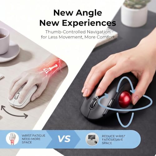 seenda Wireless Trackball Mouse, Ergonomic Bluetooth Mouse,Black&Red