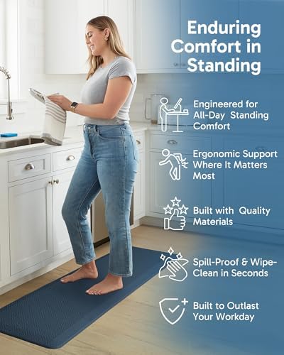 Ophanie Kitchen Mats for Floor,3/4 inch Thick,20x60 Anti Fatigue Cushioned Mat,Kitchen Rugs,Waterproof,Comfort Ergonomic Standing Mat for Office,Home,Sink with 99+ Pairs of Anti-Slip Bottom Ridges