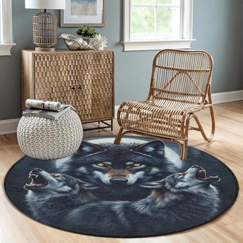 Circular Rugs Large Modern Round Area Rug Fashion Decor Mat for Home Office Full Moon Wolf