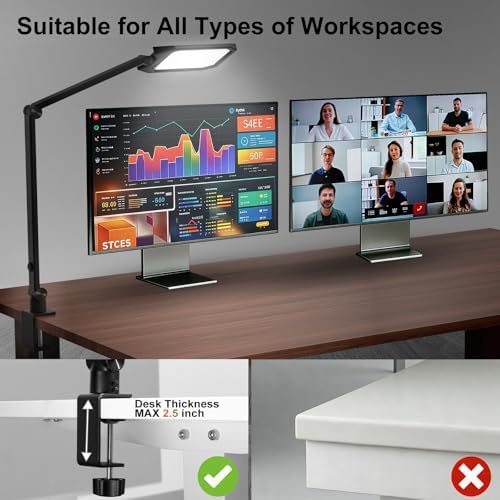 NS LED Desk Lamp 2 Pack for Home Office, Desk Lamp with Webcam Light for Video Calls, Dimmable 3000K-6500K Desk Light with Remote, Timer, Memory, Adjustable Swing Arm, CRI95+