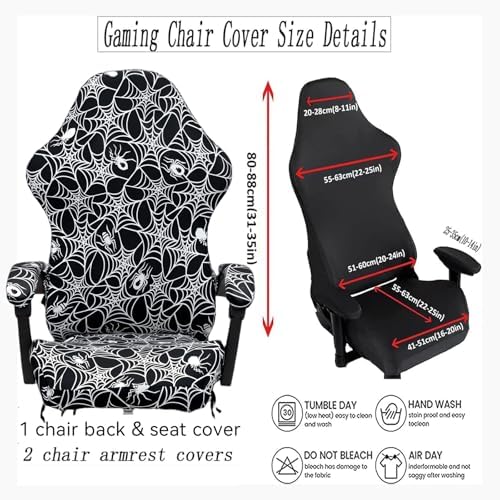 Gaming Chair Covers Slipcovers, Stretch Removable Washable Computer Reclining Gaming Chair Protector Slipcovers with Armrest Cover (No Chairs) (Halloween-Spider Web02)