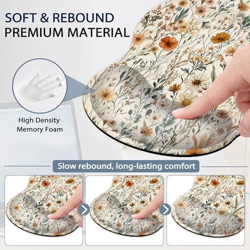 Vintage Flowers Keyboard Wrist Rest Pad Ergonomic Mouse Pad Set,Boho 3 in 1 Memory Foam Mouse Pad with Non Slip Base for Office and Home