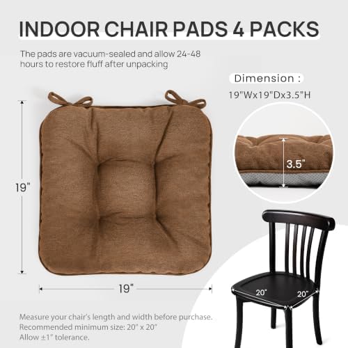 Love's cabin Memory Foam Chair Cushions Set of 4, 19 Inch, Brown