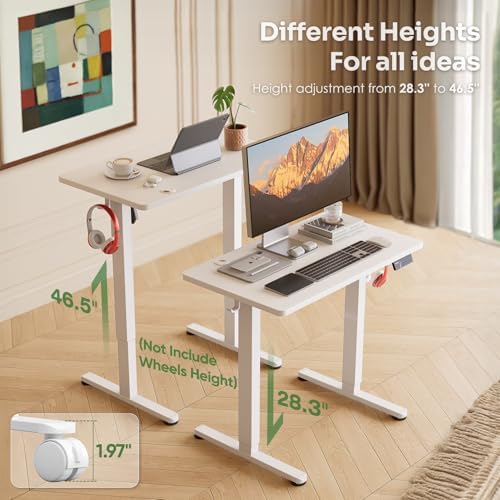 Monomi 35"x20" Small Electric Standing Desk,Whole Piece Desktop,White
