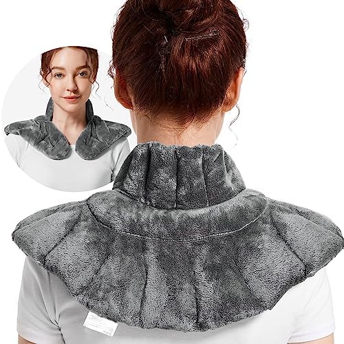 RelaxCoo Microwavable Heating Pad for Neck, Shoulders, and Back - Microwave Heated Wrap with Moist Heat, Weighted Neck Warmer, Gray, Unscented