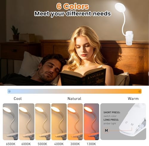Cordless Rechargeable Clip On Desk Lamp Thick Flexible 360° Gooseneck