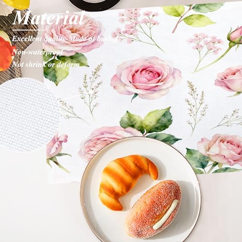 Shrahala Flower Vintage Placemats, Art Vintage Victorian Rose Watercolor Table Mat Linen Burlap Washable Double-Deck Heat Insulation for Dining Table Kitchen Table Set of 8 (12 X 18 Inch)