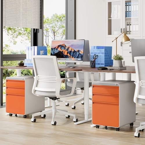 Dripex 3 Drawer Metal Rolling File Cabinet Under Desk Filing Cabinet Orange