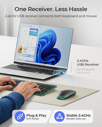 seenda Rechargeable Wireless Keyboard and Mouse Combo, Dark Green