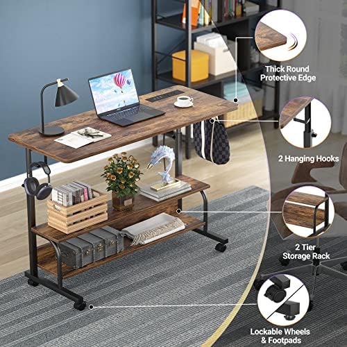 Armocity 39" Rolling Standing Desk with Charging Station for Couch Bed
