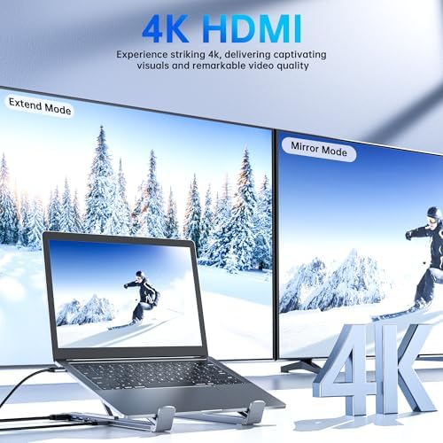 Laptop Stand with Docking Station, 8 in 1 USB C Hub HDMI Portable Laptop Stand for Desk with USB Ports, Multiport USBC Dock Stands Foldable Adjustable Computer Riser Holder Dongle for MacBook