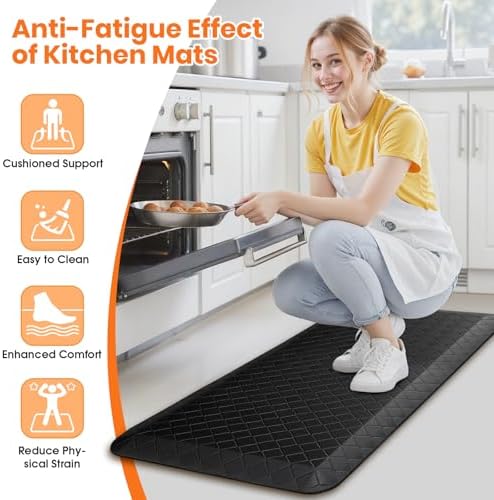 4/5 Inch Extra Thick Kitchen Mats for Floor,Non Slip Anti Fatigue Kitchen Rugs,Waterproof Stain Resistant Sink Mat,Cushioned Standing and Comfort Mats for Office (17"x39" Black)