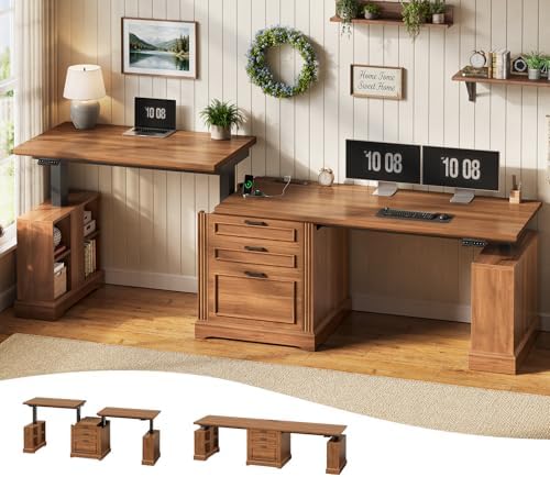 SEDETA 98.4'' Standing Two Person Desk with 3 Drawers, Storage Cabinet
