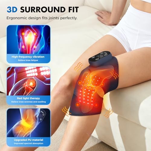 Red Light Therapy & Vibration Massage Knee Brace: Wireless Rechargeable, with 660nm&850nm Light & Heating Function – Relief for Knee, Joint, Elbow & Shoulder Pain, Promotes Faster Recovery(Blue)
