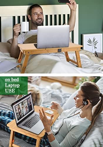 Nnewvante Bamboo Laptop Desk for Bed with Tilting Top, Drawer 21.6 x 13.8In