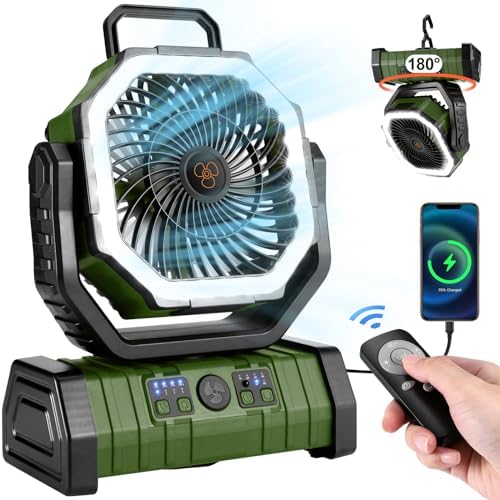 Odoland 30000mAh Camping Fan with LED Lantern, Rechargeable Battery Fan