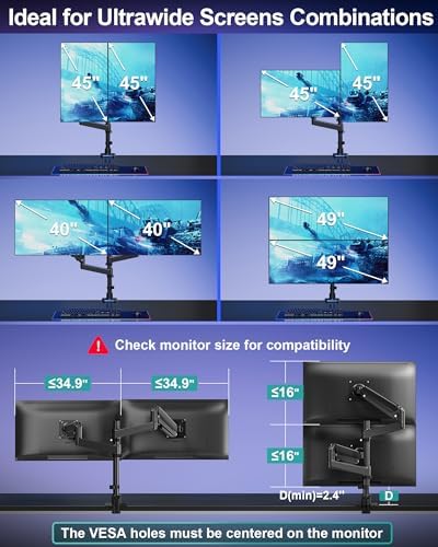 MOUNT PRO Dual Monitor Arm for Max 49" Ultrawide Screens up to 44 lbs