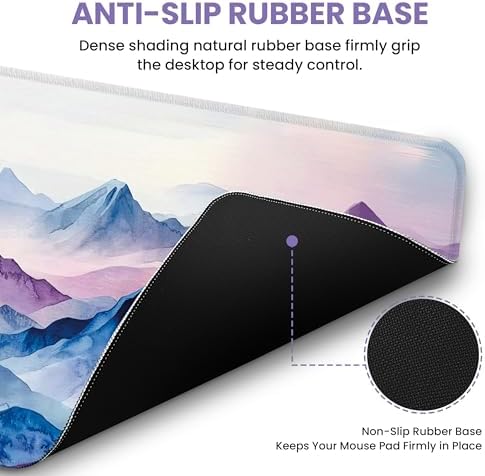 Aesthetic Desk Mat, Cute Distant Peaks Desk Pad Protector for Work & Decor, 35.4" x 15.7", Pretty Non-Slip Extended Mouse Pad for Office or Home