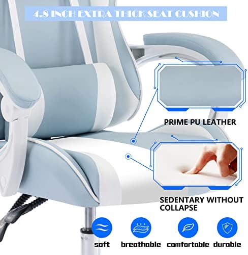 Gaming Chair for Adults, High Back Ergonomic Computer Gaming Chair with Headrest and Lumbar Support, Blue