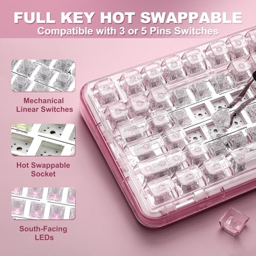 YUNZII X98 Wireless Mechanical Keyboard with Knob (Pink, Crystal Switch)