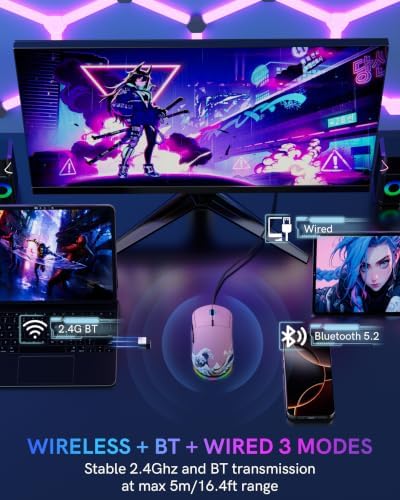 G57 Wireless Gaming Mouse, 8000 DPI, Pink