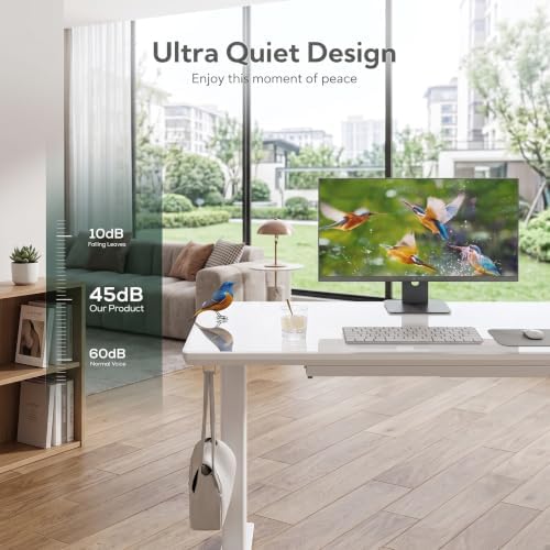 YDN Wireless Charging Glass Standing Desk with Drawer 48 Inches Super White