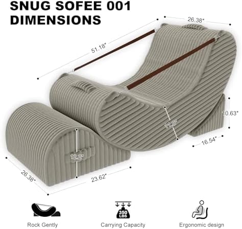 Quiet Rocking Chair, 3-in-1 Adjustable Boneless Floor Recliner for Adults