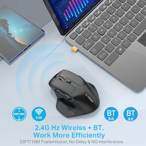 E-YOOSO Large Bluetooth Wireless Mouse for Big Hands, 6 Buttons, 4800 DPI